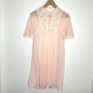 Vintage Gilead Sheer Romantic Nightgown Womens Medium Pink Button Open Front